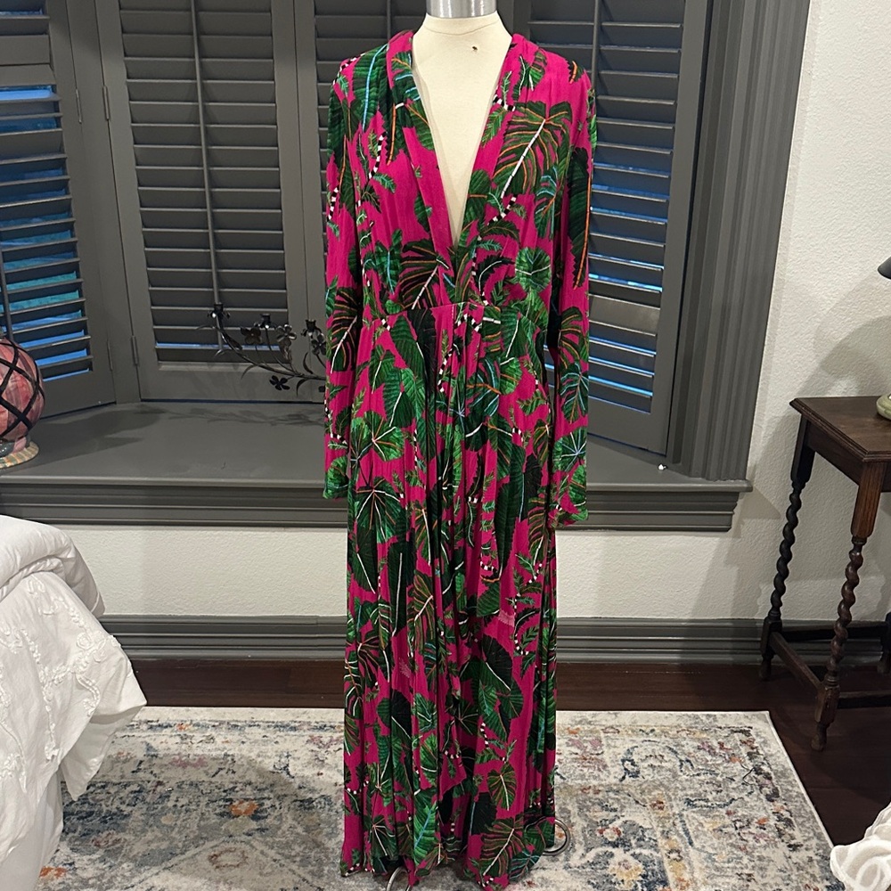 Tropical Pink and Green Maxi Dress